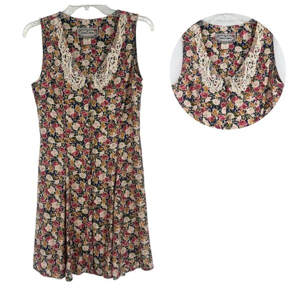 Vtg Jonathan Martin Aline Dress Sz 5/6 Blue Floral Cottage Core Peasant Lace 90s - Picture 1 of 9